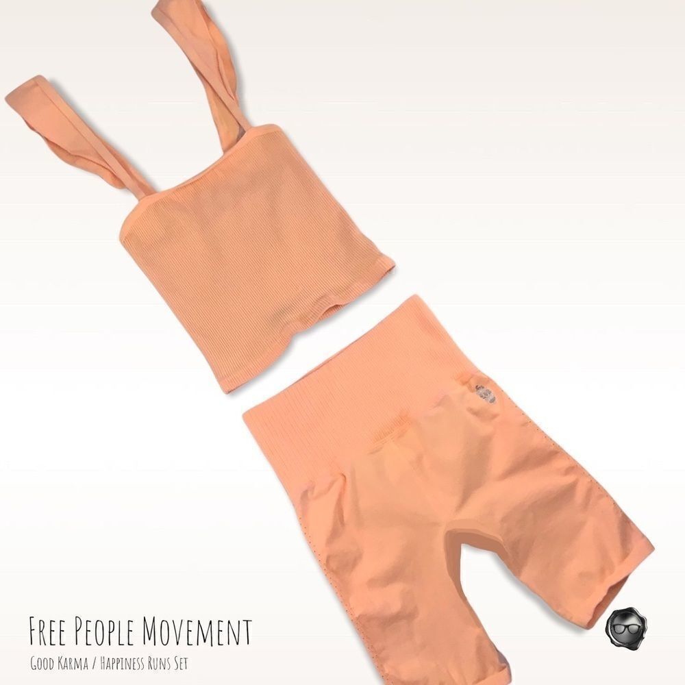 FP MOVEMENT HR FLIRTY CROP SET NEON MORNING SUN GOOD KARMA BIKE SHORTS SIZE XS/S